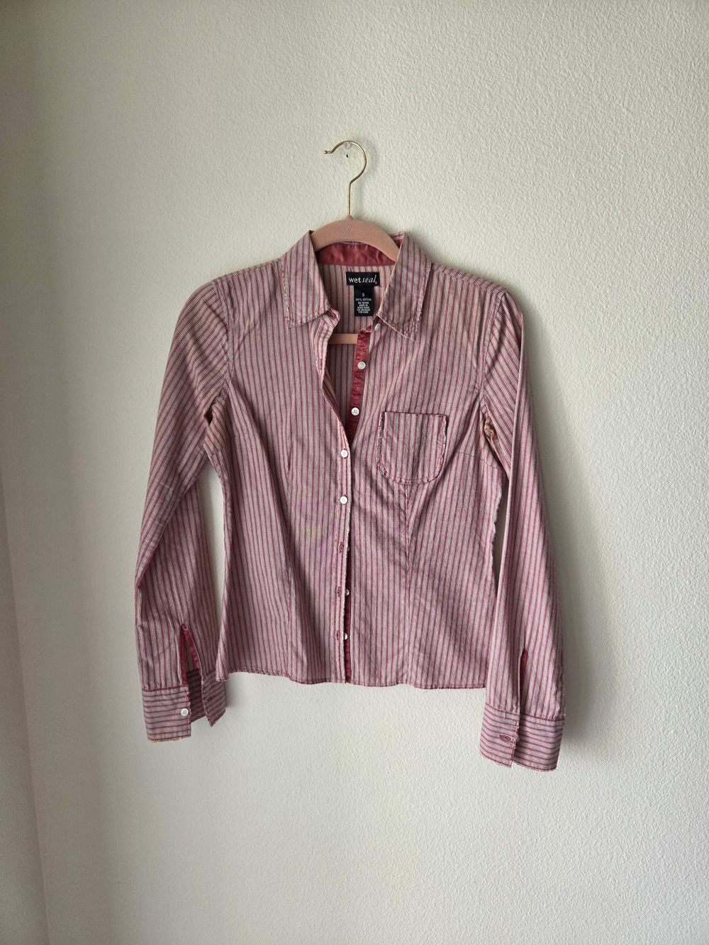 Wet Seal Vintage Made in Hong Kong 100% Cotton Striped Button Down Shirt Sz S